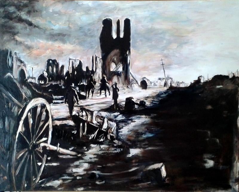 schilderij IEPER oorlog 100x80 cm, Ophalen
