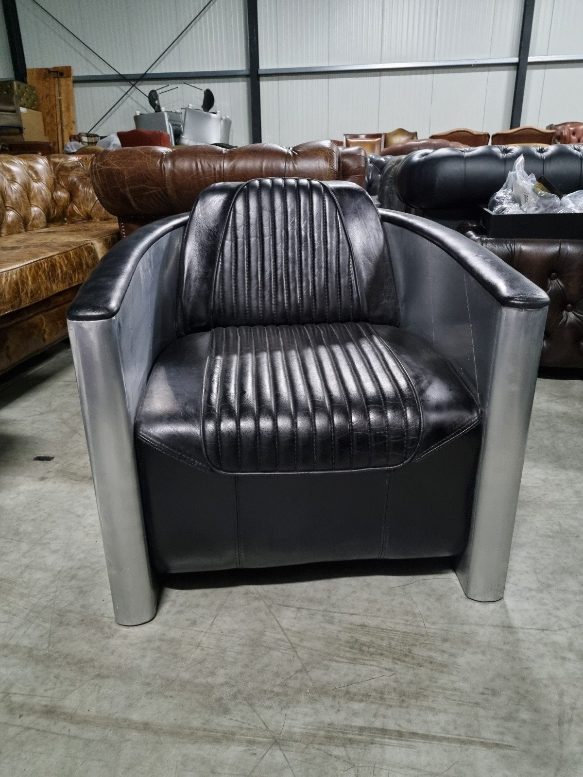 Aviator fauteuil vintage zwart leer + Aluminium, Gebruikt, Aviator, ., 75 tot 100 cm