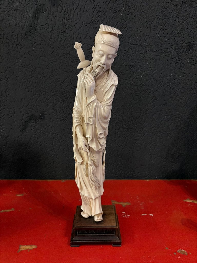 PRACHTIG GESTOKEN IVOREN CHINESE FIGUUR 57CM 19E EEUW, Antiek en Kunst, Kunst | Beelden en Houtsnijwerken, Overige materialen