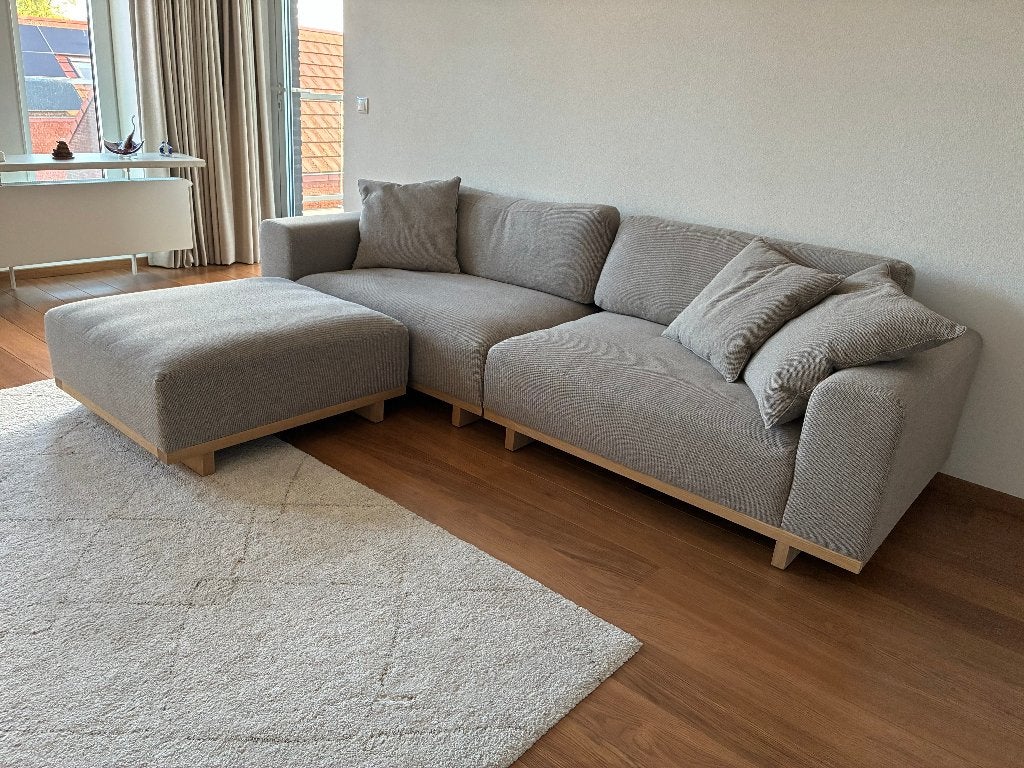 Bank met hocker, Ophalen, Driepersoons, Zo goed als nieuw, Rechte bank