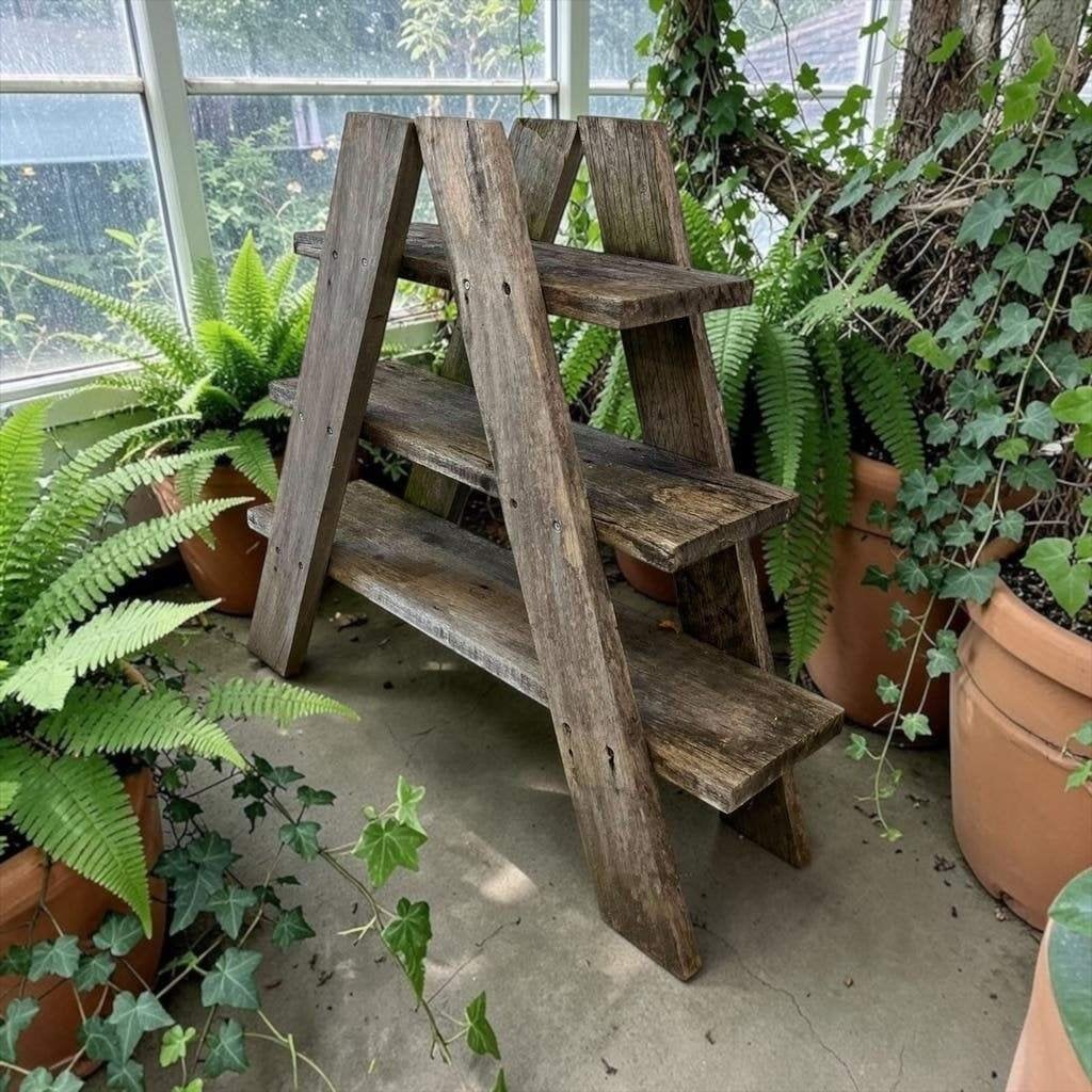 Vintage houten etagere / staande rek / plantentafel, Ophalen