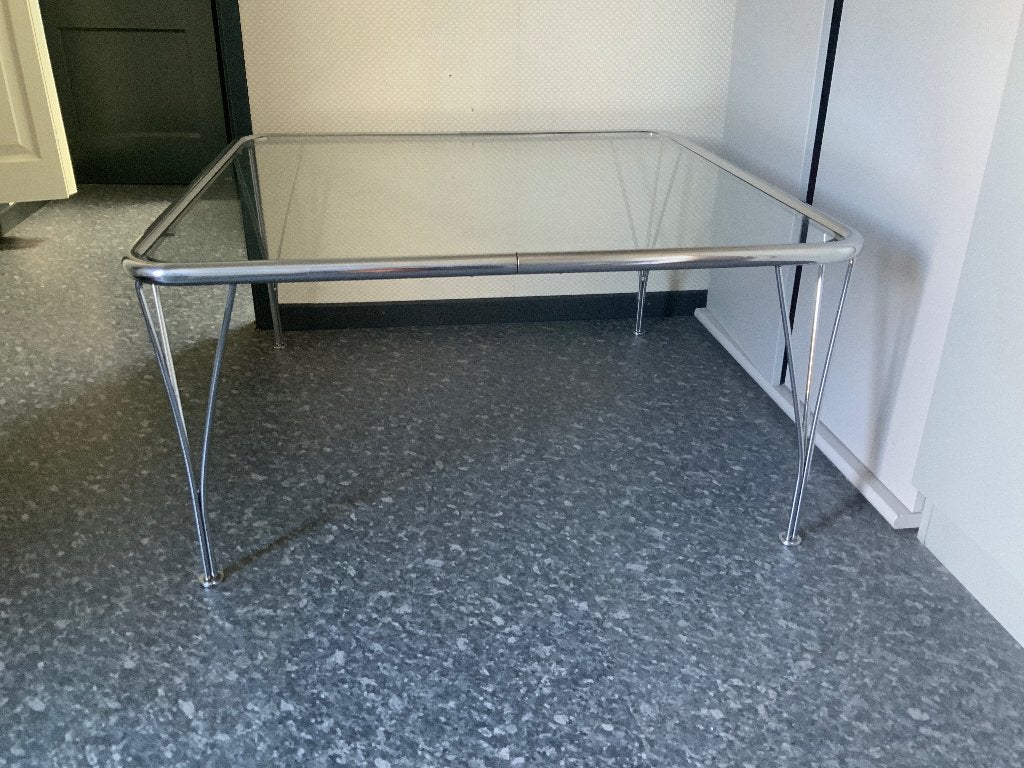 Vintage salontafel glas/chroom, Ophalen, Gebruikt, 50 tot 100 cm, 50 tot 100 cm