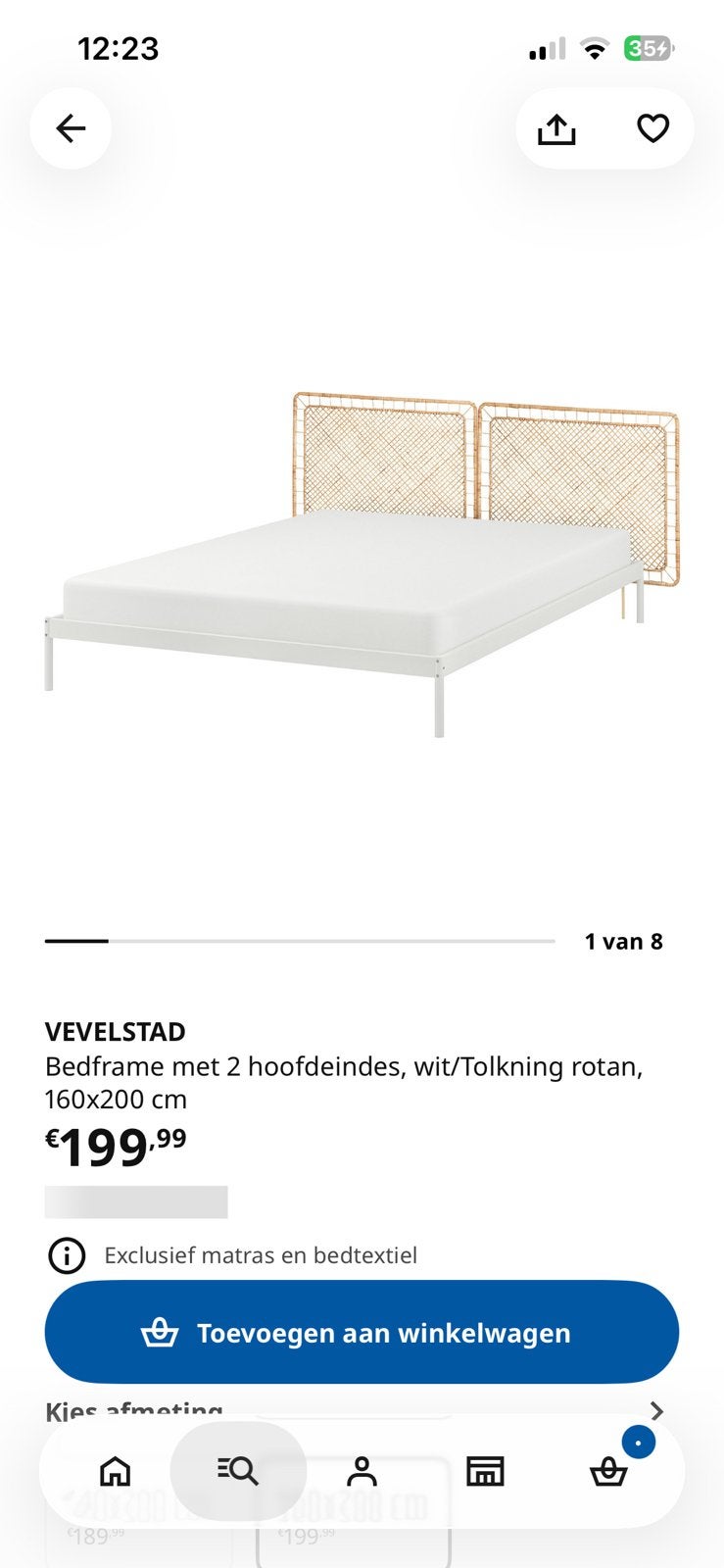 İkea bed en bedframe inclucief rotan hoofdeinden, Ophalen of Verzenden, Zo goed als nieuw, Eenpersoons, Hout