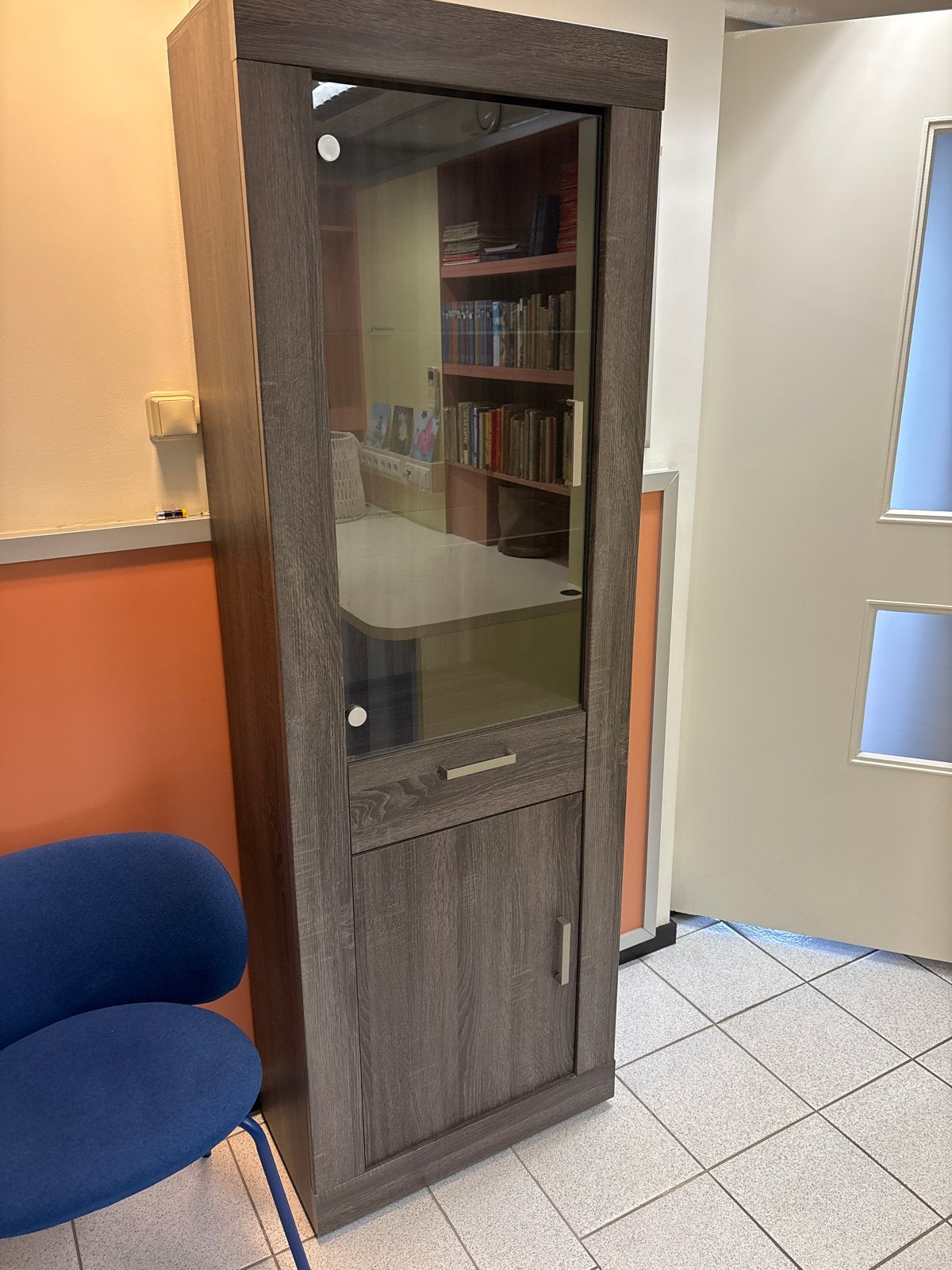 Kast met glazen deur en lade - 195x65x35 cm, Huis en Inrichting, Kasten | Boekenkasten, Ophalen, Gebruikt, 50 tot 100 cm, Met lade(s)