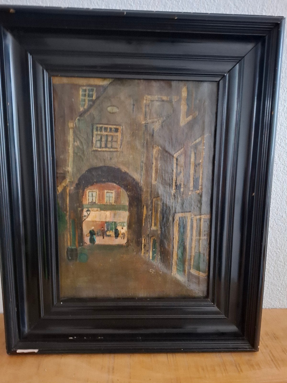 Oud Hollands Stadsgezicht Olieverf Schilderij Ingelijst, Antiek en Kunst, Paneel, Oud hollands, Ophalen of Verzenden, Olieverf