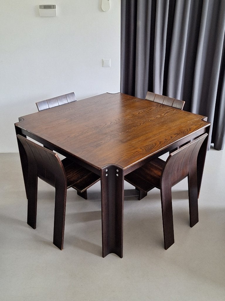 vintage Gijs Bakker design houten set stripstoelen + tafel, Ophalen, Bruin, Vier, Hout