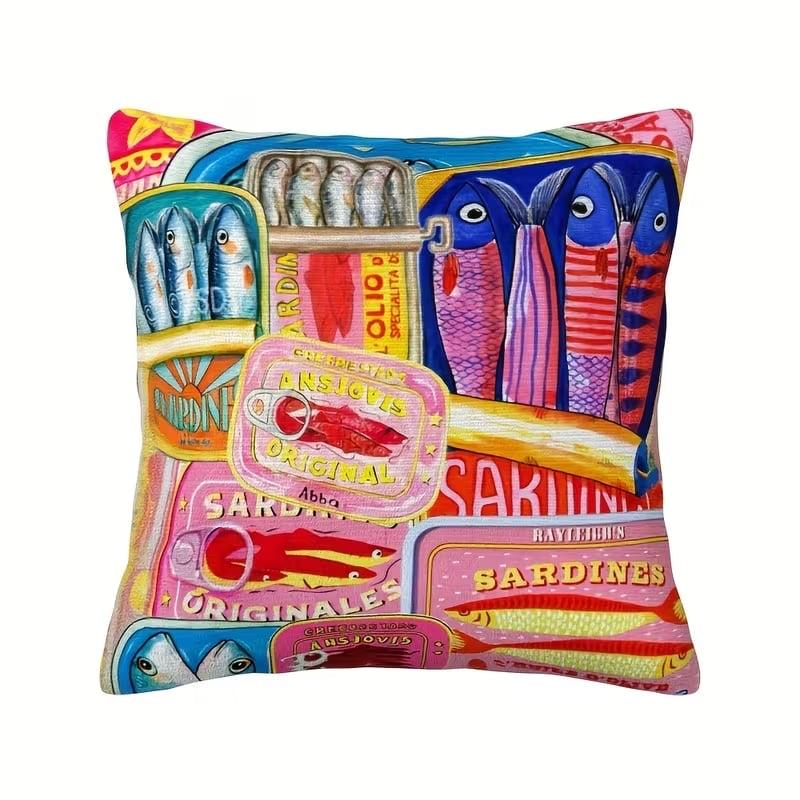 Nieuw collectie sardientjes kussen 45 x 45 cm, Huis en Inrichting, Ophalen of Verzenden, Nieuw, Overige kleuren, Vierkant