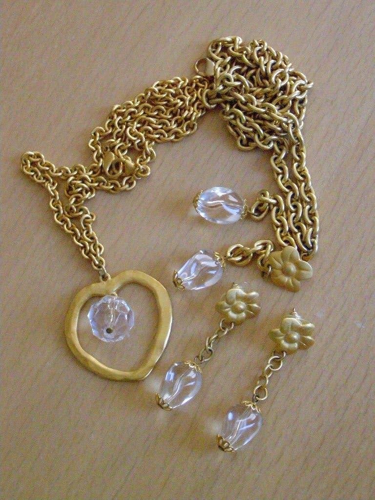 Liz Claiborne Vintage Halsketting & Oorbel Set, Goudkleurig, Gebruikt, Ophalen of Verzenden, Goud, Overige materialen
