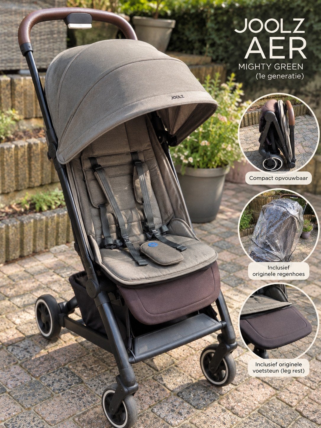 Joolz Aer Buggy Mighty Green (1e generatie) met accessoires, Ophalen of Verzenden, Gebruikt, Overige merken, Regenhoes