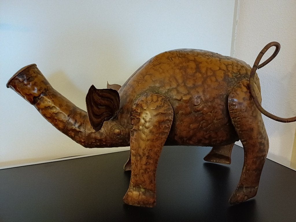 Decoratieve blikken bruine olifant, Ophalen of Verzenden, Gebruikt, Bruin, Overige materialen