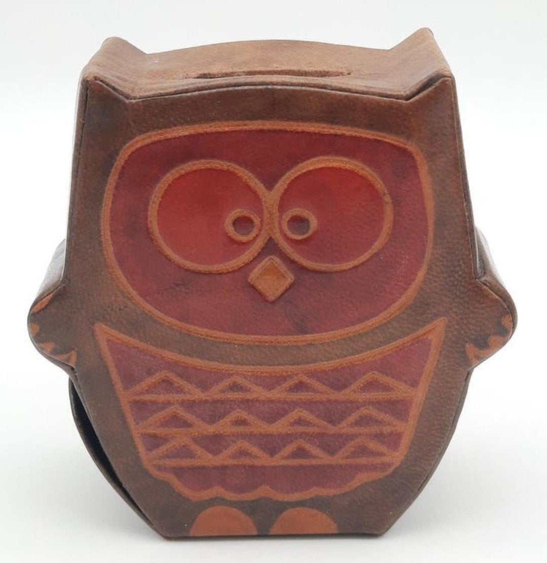 Vintage Leren Uil spaarpot, Verzamelen, Spaarpotten, Ophalen of Verzenden, Zo goed als nieuw, Overige materialen, Dier