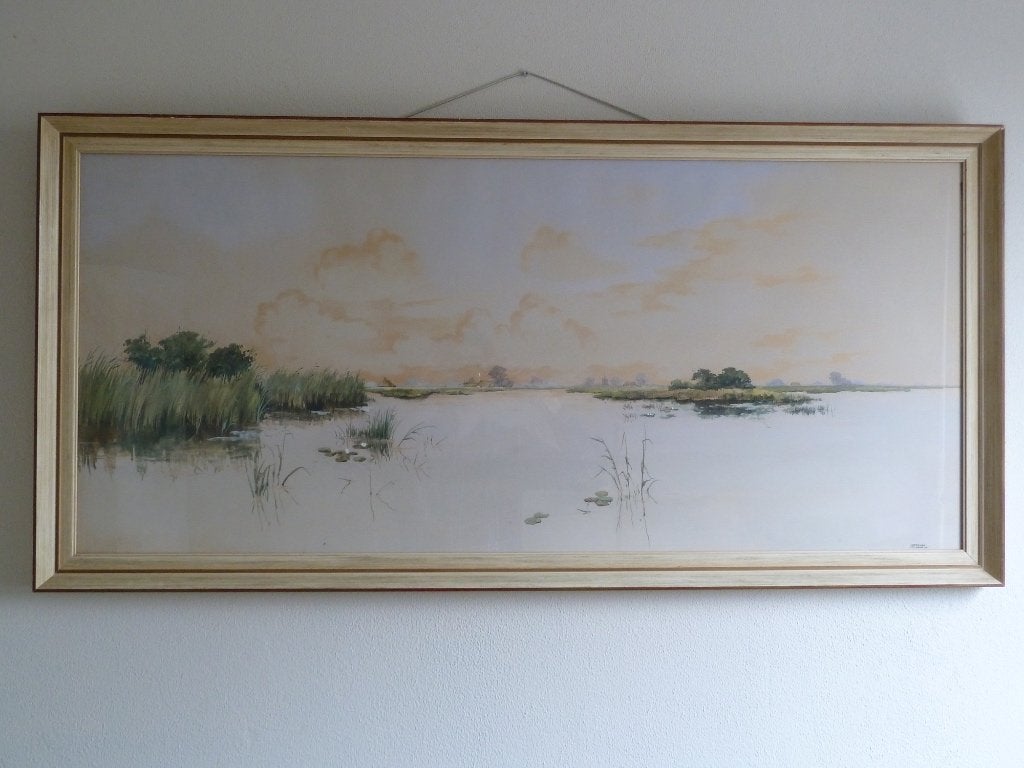 Aquarel zicht op Kortenhoef van Jan Kagie jr., Ophalen, Landschap, Aquarel, Origineel werk