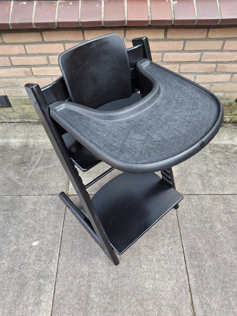 Stokke Tripp Trapp stoel, met tafelblad en babyset, Ophalen, Gebruikt, Meegroeistoel, Aanschuifbaar