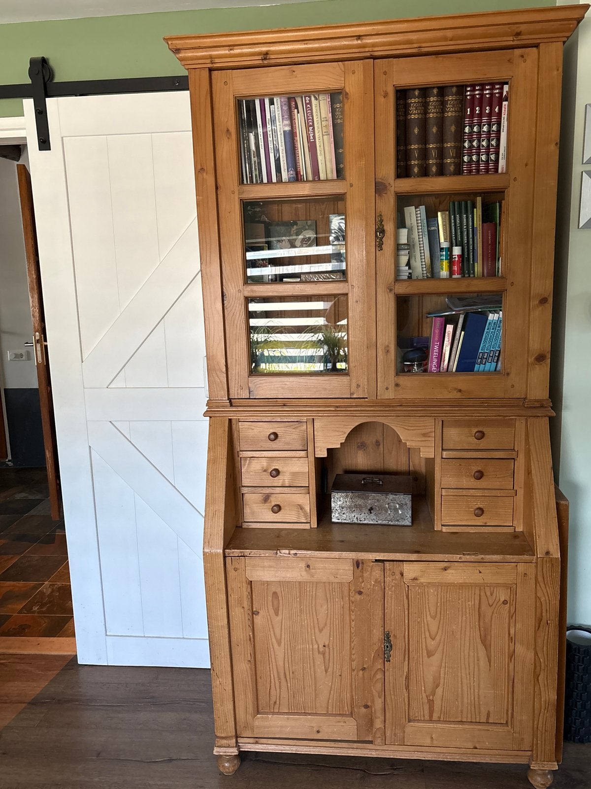 Antieke grenen secretaire boekenkast, Ophalen