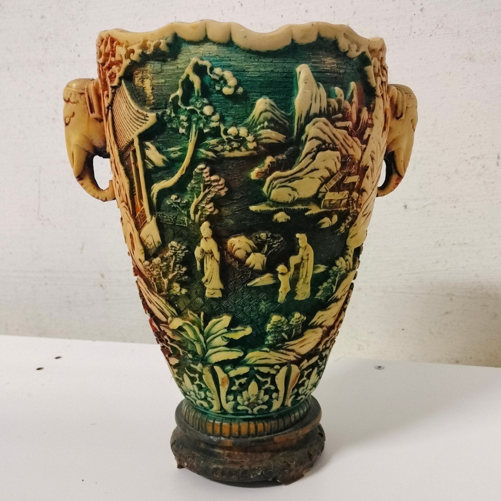 Vintage Chinese Vaas (Resin) met Olifantenoren – Jaren 70/80, Antiek en Kunst, Ophalen