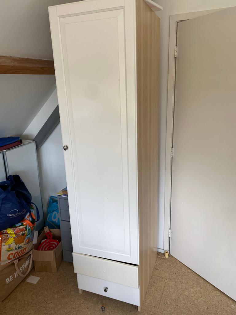 Witte ikea kledingkast met spiegel en 2 lades, Ophalen, Minder dan 50 cm, Gebruikt, 200 cm of meer