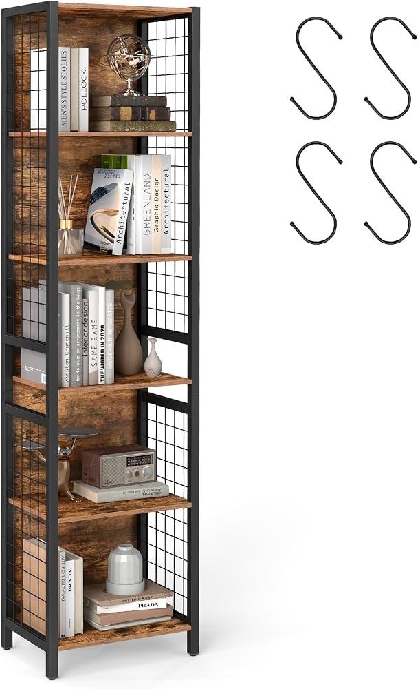 Boekenkast 6-laags,decoratiekast rustiek bruin en inktzwart, Huis en Inrichting, Met plank(en), Minder dan 50 cm, Nieuw, Ophalen of Verzenden