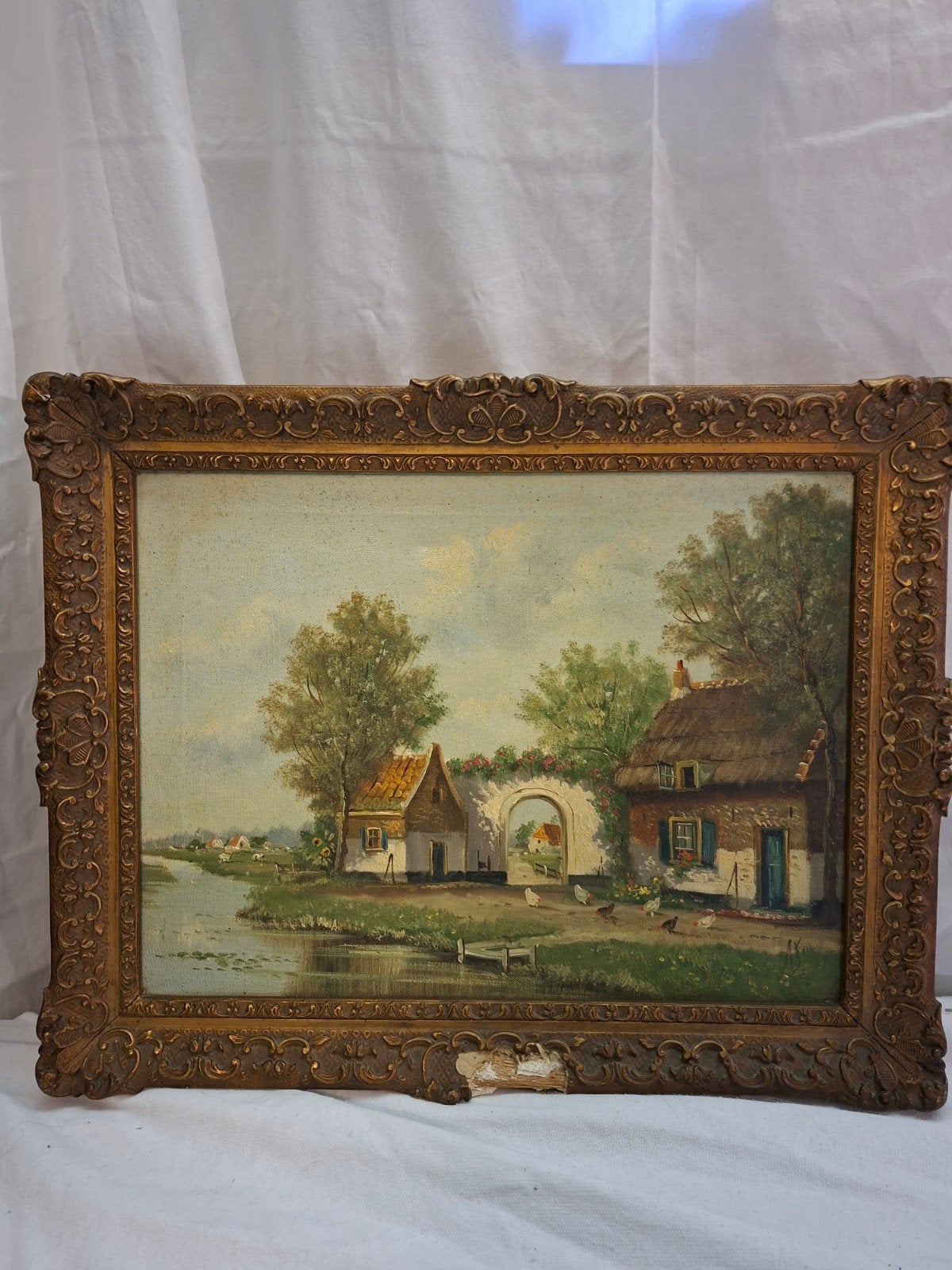 Albert Torringa Hollands Landschap met Boerderijen en Water, Antiek en Kunst, Doek, Ophalen of Verzenden, Landschap, Olieverf