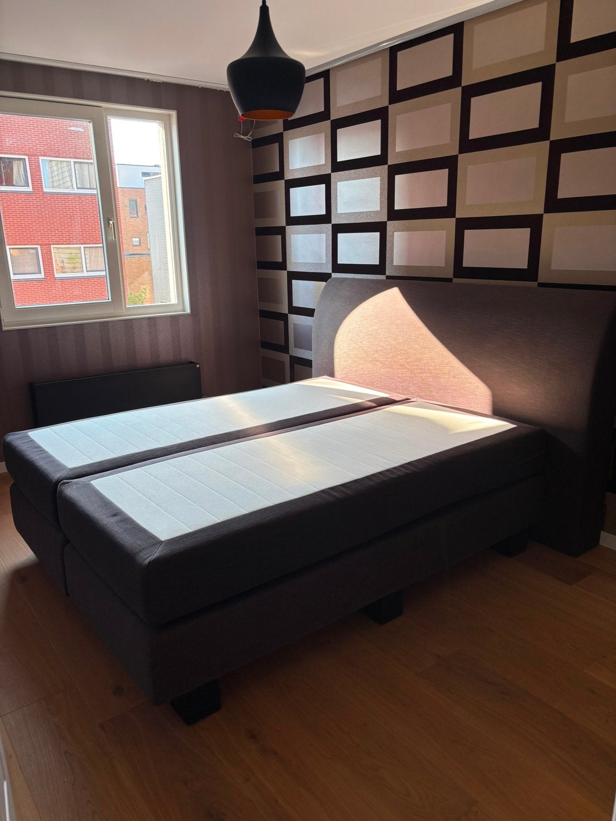 Tweepersoons boxspring bed, Ophalen, Gebruikt, Bruin, Tweepersoons
