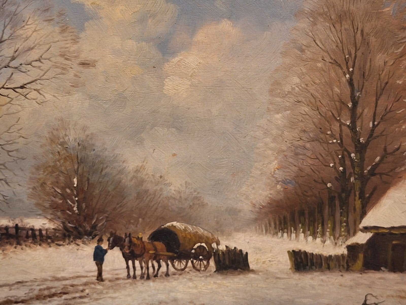 Schilderij winterlandschap door Jansen, Origineel werk, Doek, Realistisch, Ophalen of Verzenden