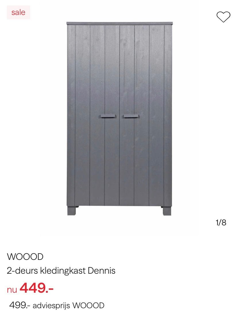 Woood tweedeurs kledingkast Dennis, Ophalen, Gebruikt, 50 tot 75 cm, 150 tot 200 cm