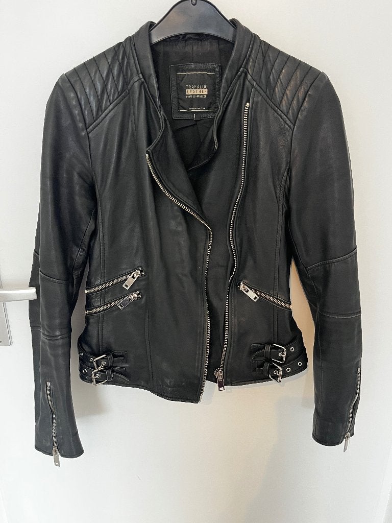 Mooie leren bikerjas, Kleding | Dames, Maat 38/40 (M), Zwart, Ophalen of Verzenden, Zo goed als nieuw