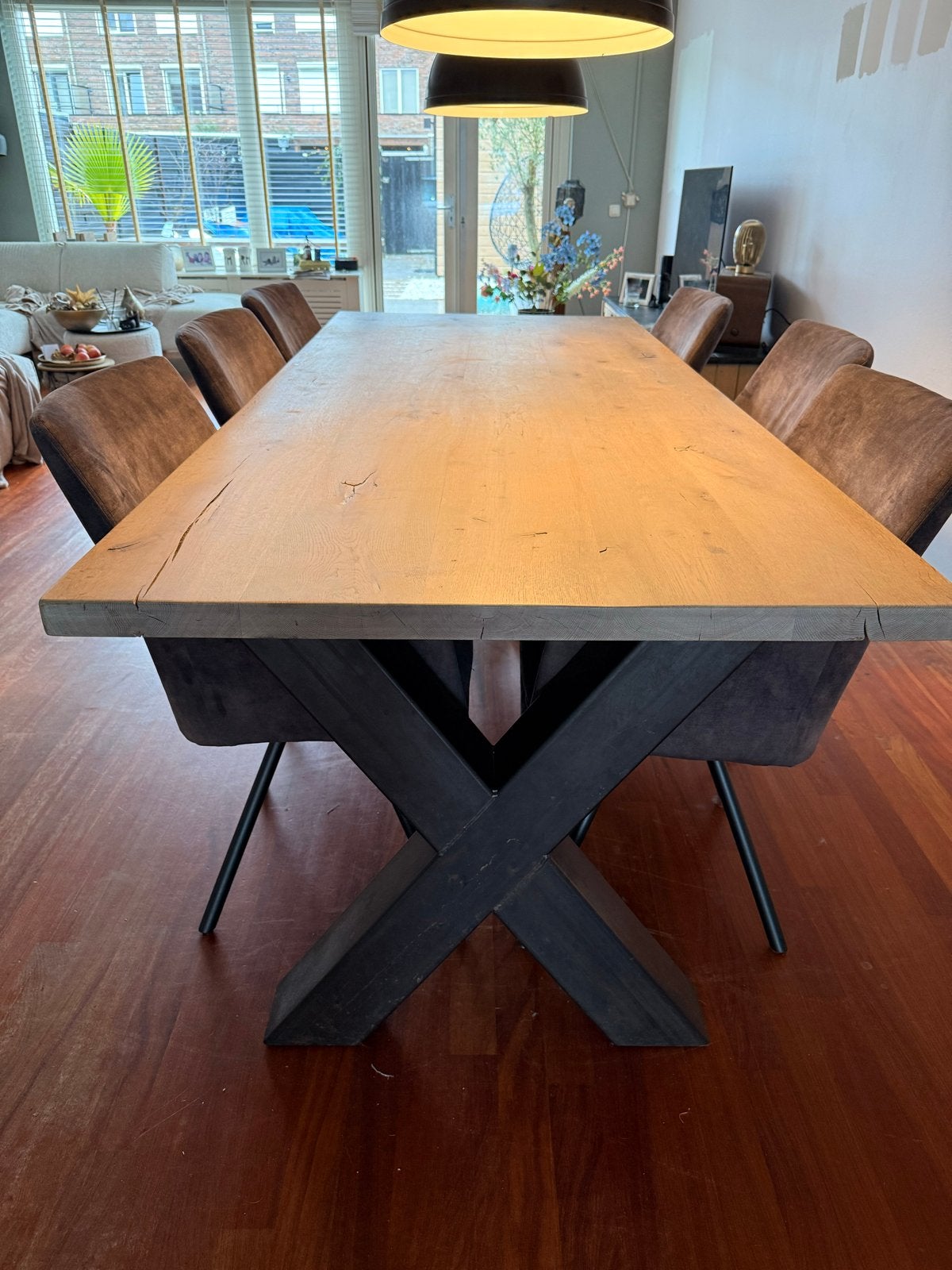 Massieve eiken eettafel 240 x 100 cm (is in te korten), Ophalen, Gebruikt, 100 tot 150 cm, Eikenhout