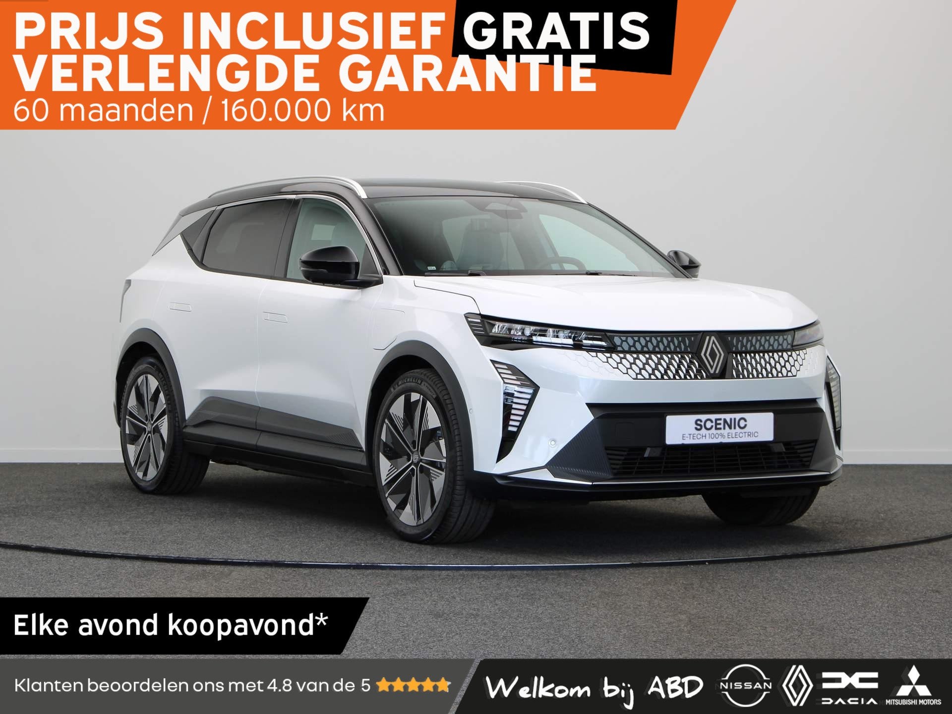 Renault Scenic E-Tech EV87 long range techno | Vijf jaar gar, Auto's, Renault, Dealer onderhouden, 40 min, Leder en Stof, Wit