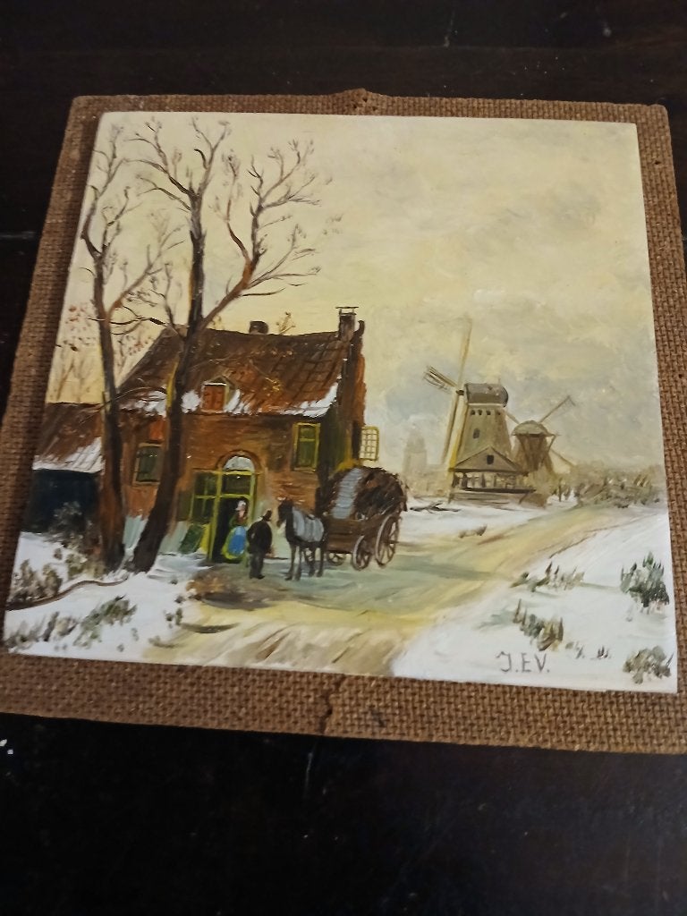 Wandtegel met winterlandschap met molens 15x15cm, Ophalen of Verzenden