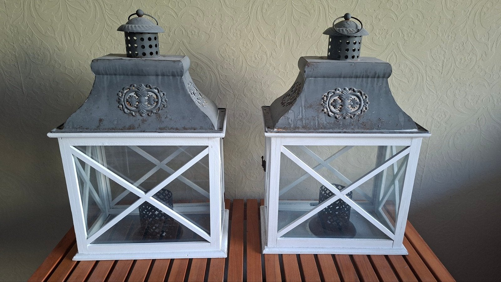 2 prachtige vintage sfeerlantaarns, Ophalen, Gebruikt, Lantaarn, Wit