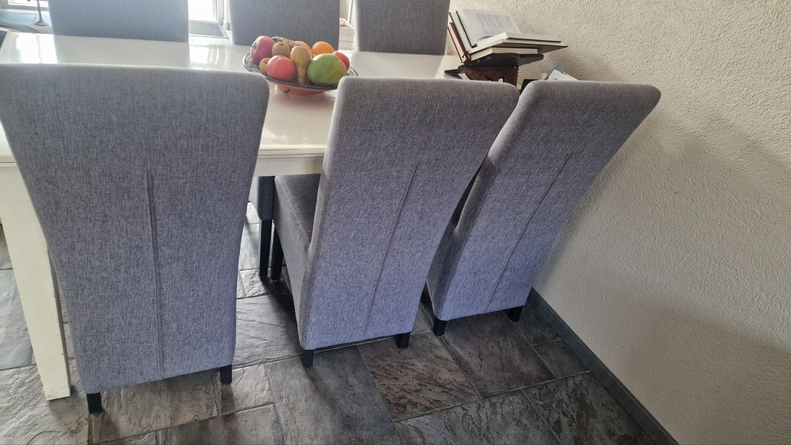 Set van 6 antracietgrijze hoge stoelen, nog in goede staat, Huis en Inrichting, Stoelen, Ophalen of Verzenden, Zo goed als nieuw