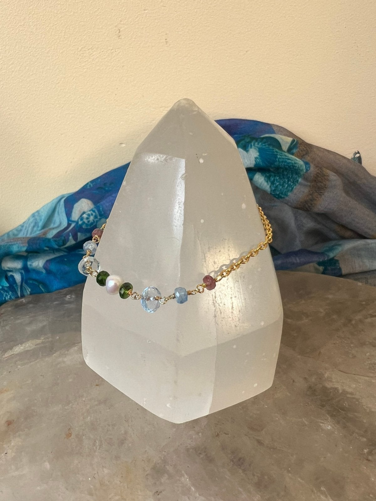 Aquamarijn tanzaniet diopsiet parel zilver beschermt geluk, Met bedels of kralen, Blauw, Magnolia11, Nieuw