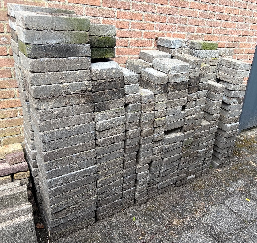 Grijs getrommeld wildverband tegels, Tuin en Terras, Tegels en Klinkers, Ophalen, Gebruikt, 10 m² of meer, Beton
