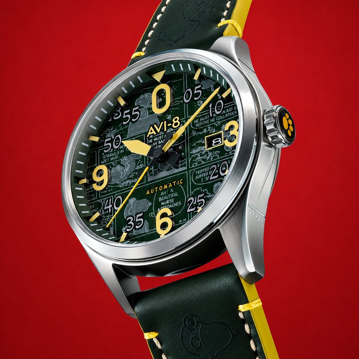 AVI-8 Spitfire Smith Automatic Peanuts "Snoopy Flying Ace", Sieraden, Tassen en Uiterlijk, Horloges | Heren, Overige merken, Leer