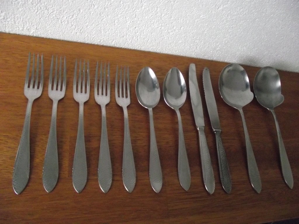 11 vintage Pako Meta hamerslag bestek Rhenen 1936-1960 p st, Ophalen of Verzenden