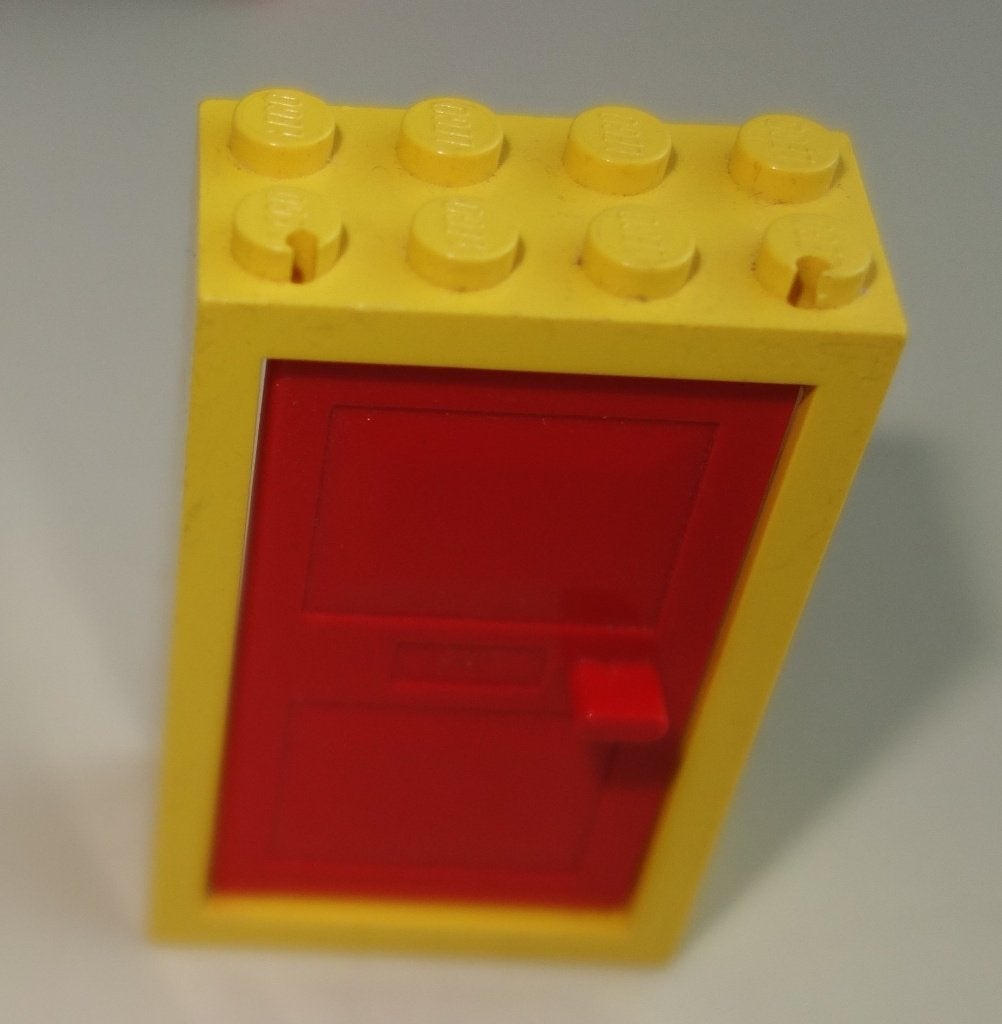 Lego gele blok met rode deur, Gebruikt, Overige thema's, Lego, Ophalen of Verzenden