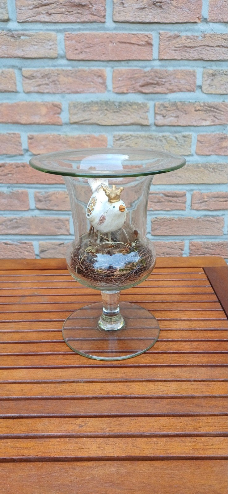 Glazen vaas met decoratieve vogel en nestje, Ophalen, Meerkleurig, Zo goed als nieuw, Modern