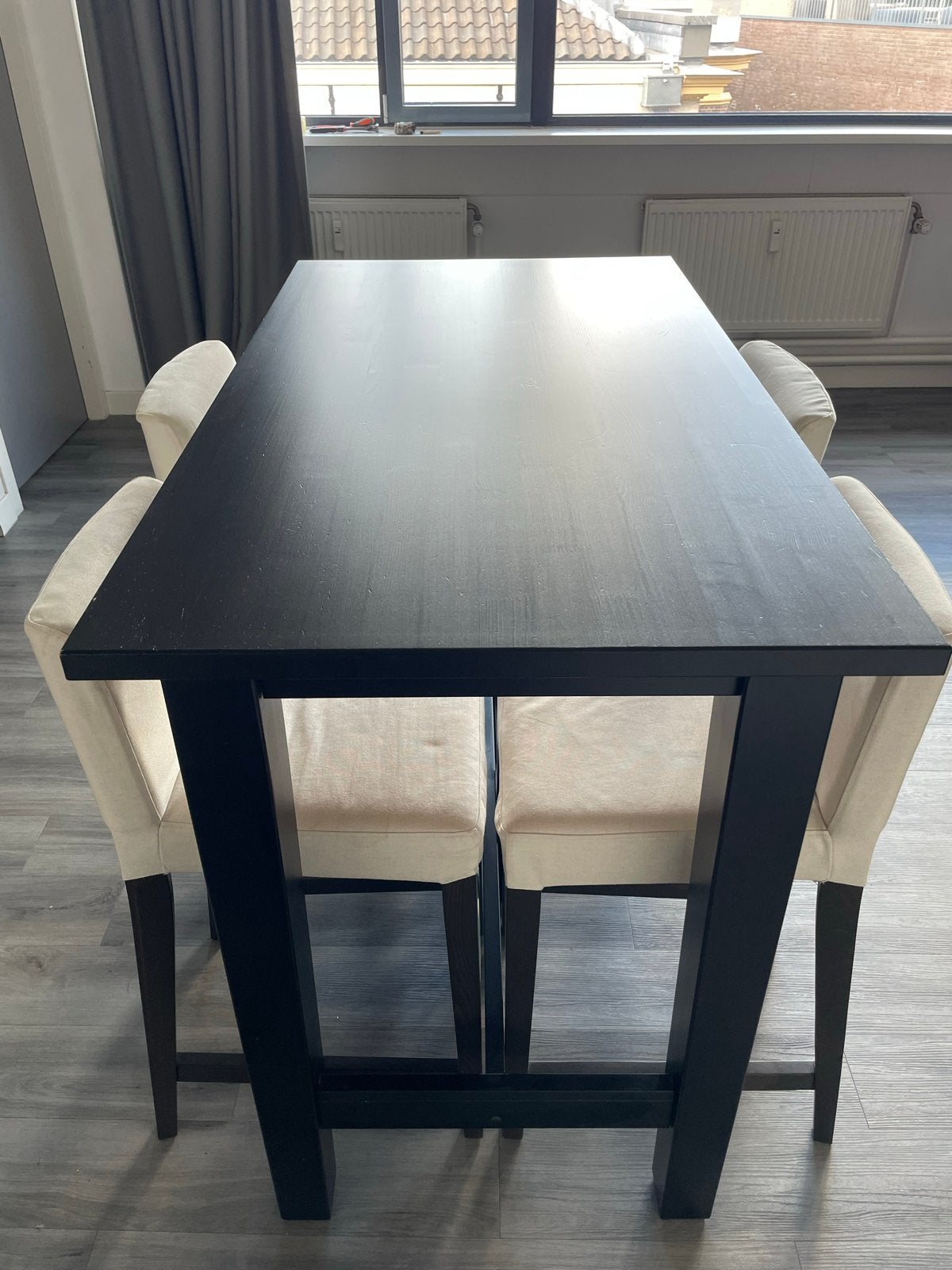 IKEA Hoogtafel met 4 Bergmund stoelen, Ophalen, Gebruikt, 100 tot 150 cm, 50 tot 100 cm