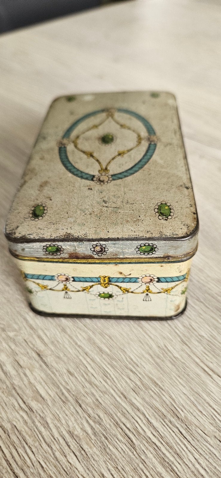 Vintage Rechthoekig Bewaarblik met Klassiek Patroon, Ophalen of Verzenden