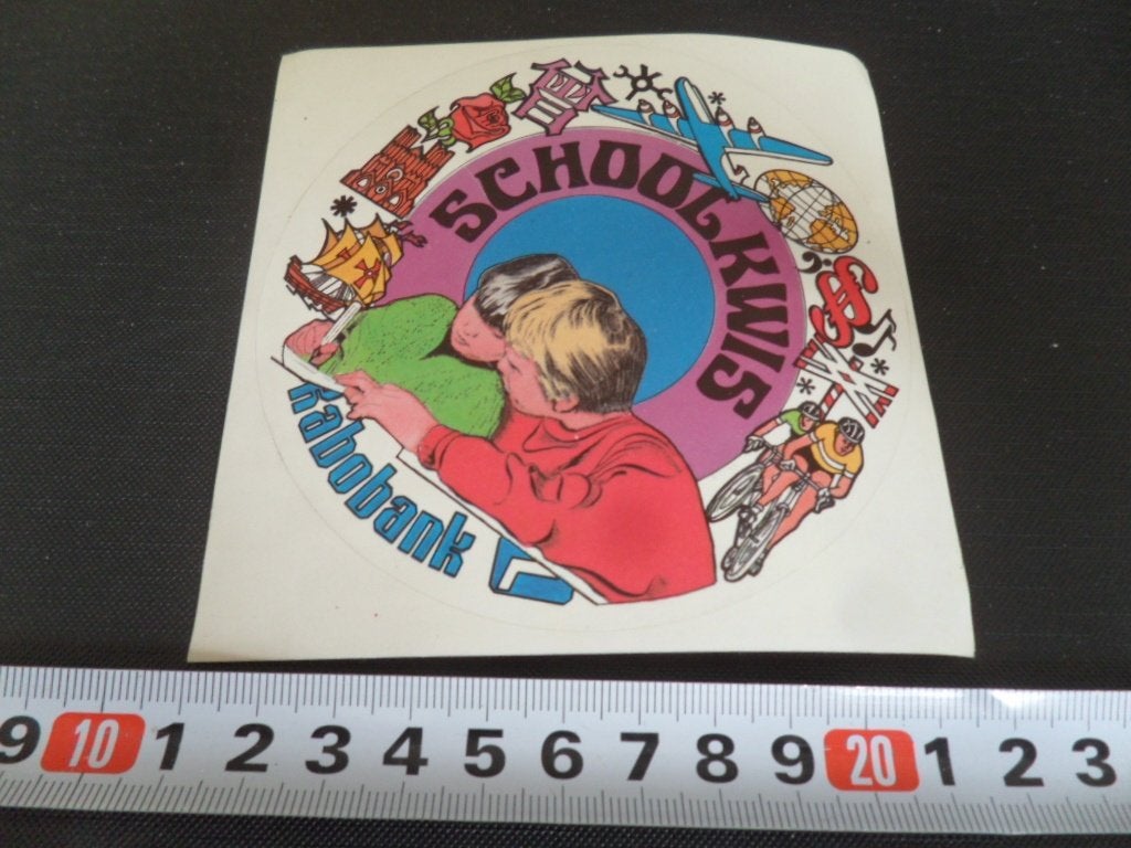 sticker rabobank schoolkwis kinderen vliegtuig fiets roos, Ophalen of Verzenden, Zo goed als nieuw
