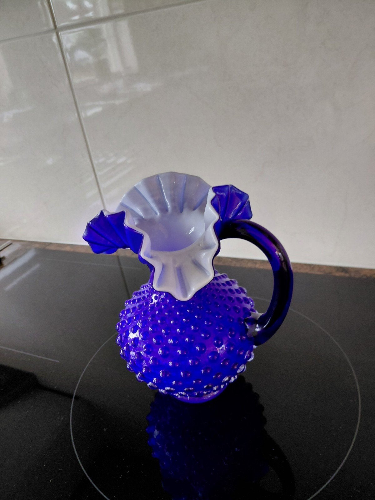 Kobaltblauwe Vaas met Hobnail en Geribbelde Rand, Ophalen of Verzenden