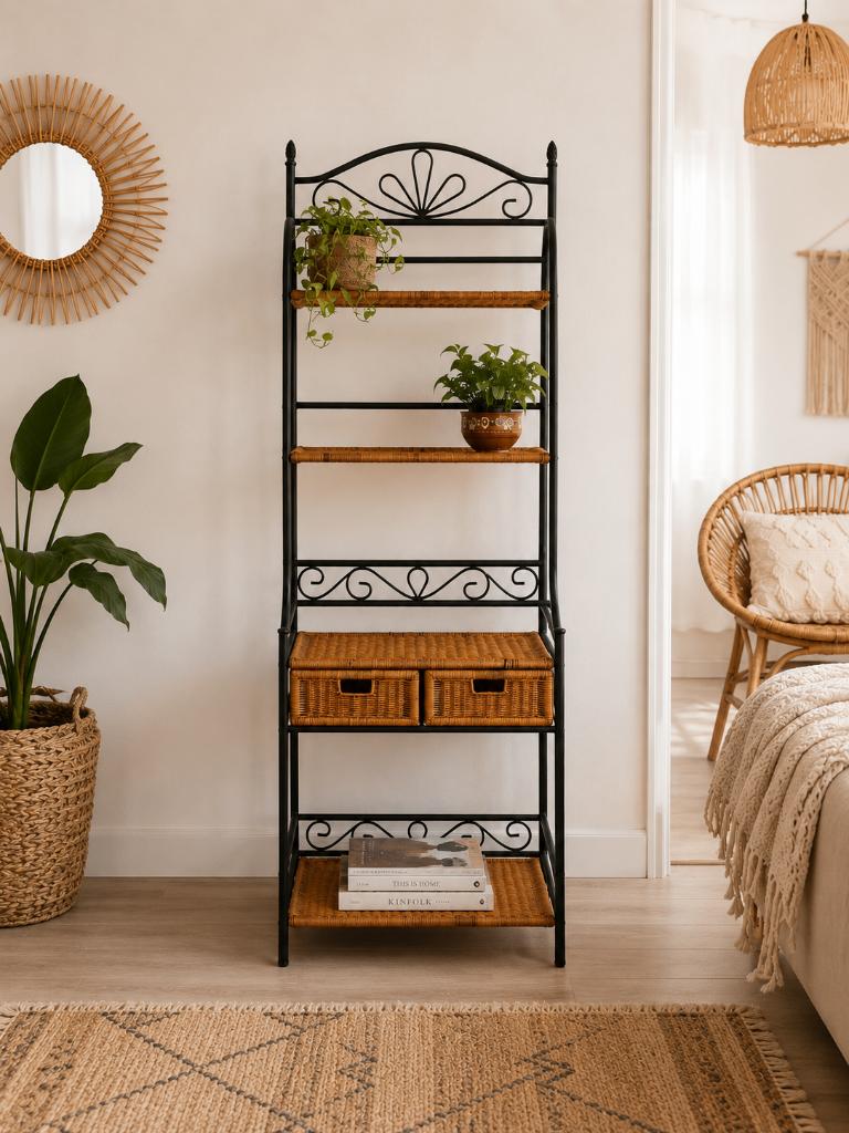 Wandkast van Rotan en metaal, rohe, vintage, rattan, Huis en Inrichting, Kasten | Wandmeubels, Ophalen, Met plank(en), Gebruikt