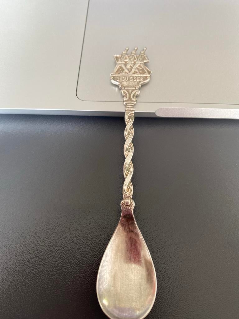 Verzilverd lepeltje 3 Suisses, Antiek en Kunst, Ophalen of Verzenden