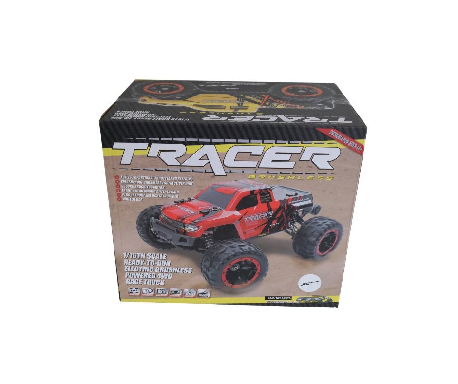 FTX TRACER 1/16 4WD BRUSHLESS MONSTER TRUCK RTR - YELLOW, Ophalen of Verzenden, Nieuw, Overige schalen, Auto offroad