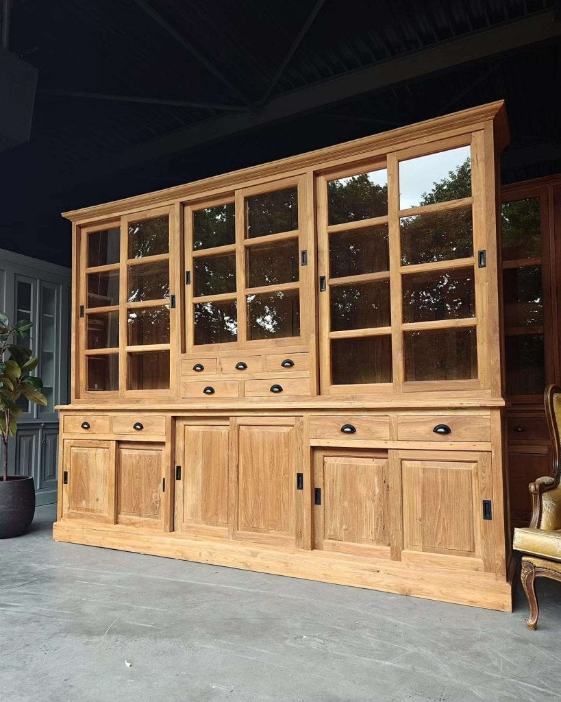 Xxl teakhouten winkelkast | Wandkast gemaakt van teak #2744, Glas, Gebruikt, Met deur(en), -