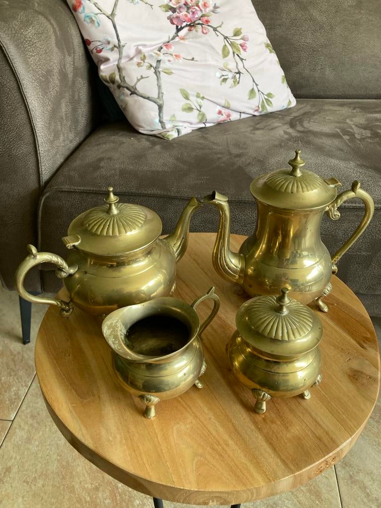 Vintage messing theeservies - 4-delig, Ophalen of Verzenden