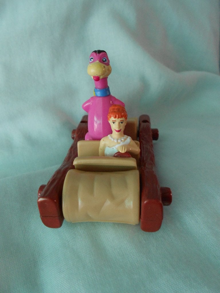 Flintstones ( U.C.S. and Amblin ) autotje met Wilma en Dino, Ophalen, Overige figuren, Gebruikt, Beeldje of Figuurtje