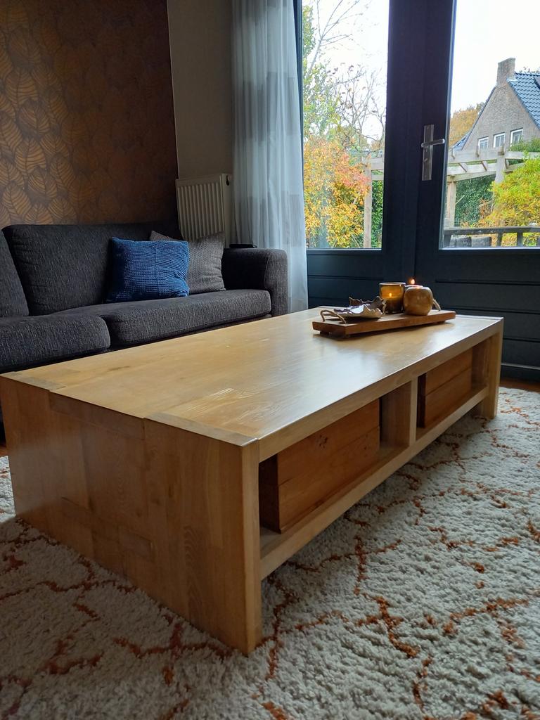 Massief Essen Houten Salontafel - Blank Afgewerkt, Ophalen, Gebruikt, 100 tot 150 cm, 50 tot 100 cm