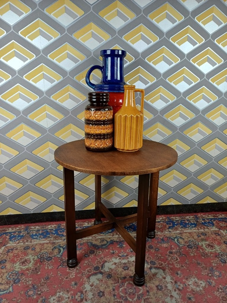 Midcentury houten bijzettafel of plantentafel retro vintage., Gebruikt, 55 tot 75 cm, Hout, Ophalen