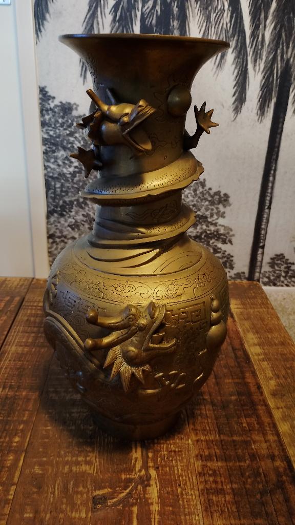 Chinese bronzen draken vijf klauw vaas met schade zie fotos, Ophalen of Verzenden